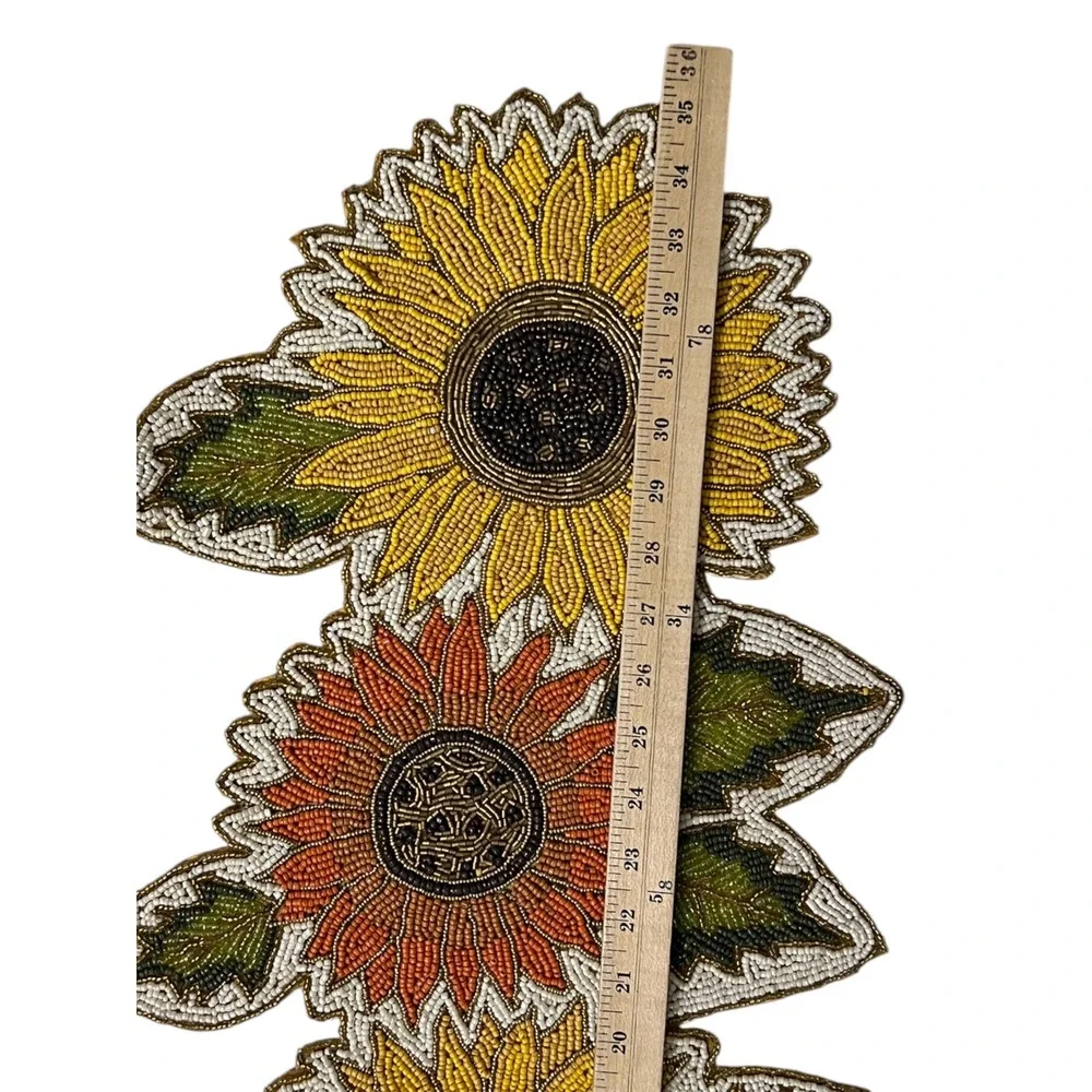 Beaded Sunflower Table Runner 35 Inch Fall Autumn Floral Centerpiece